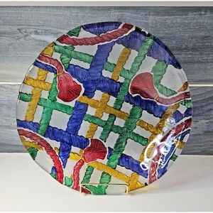 Rare Vintage Marc Aurel Echt Kristall Art Glass 12" Round Platter Vivid Colors